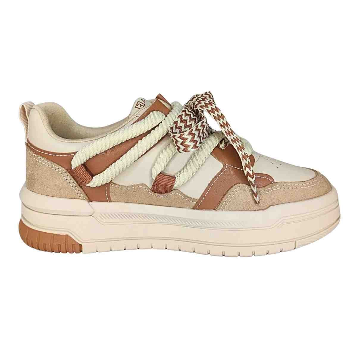 Tênis Moda Feminino Ramarim Sneaker Bege E Marrom