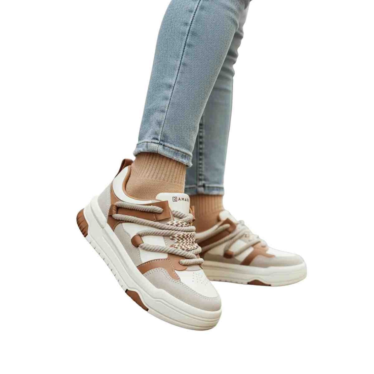Tênis Moda Feminino Ramarim Sneaker Bege E Marrom Bege/Marrom 6