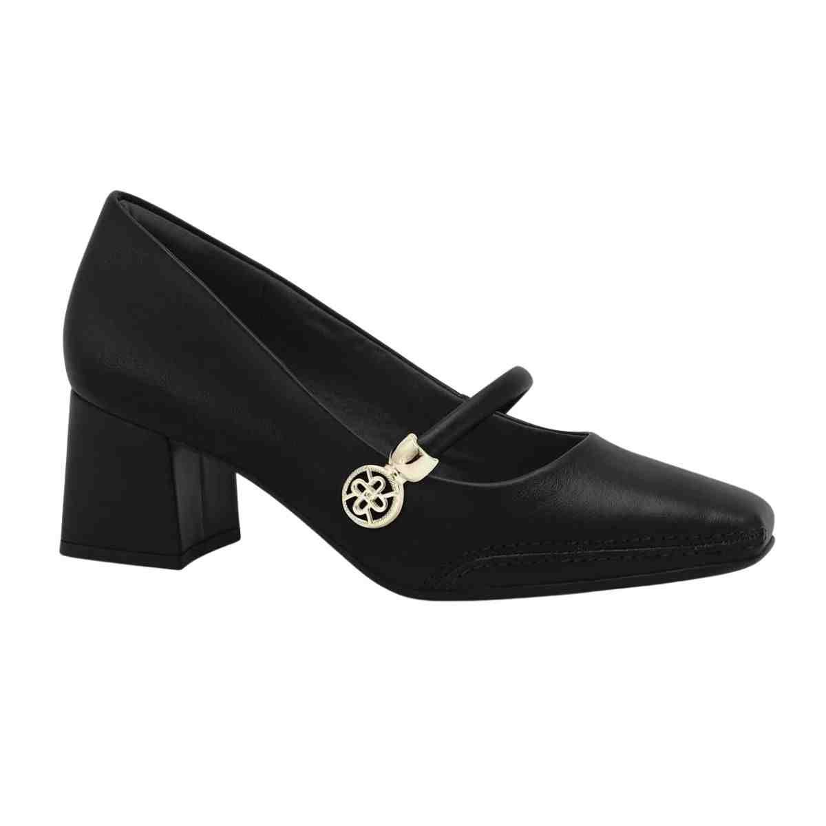 Sapato Feminino Salto Médio Grosso Ramarim Preto Preto 2