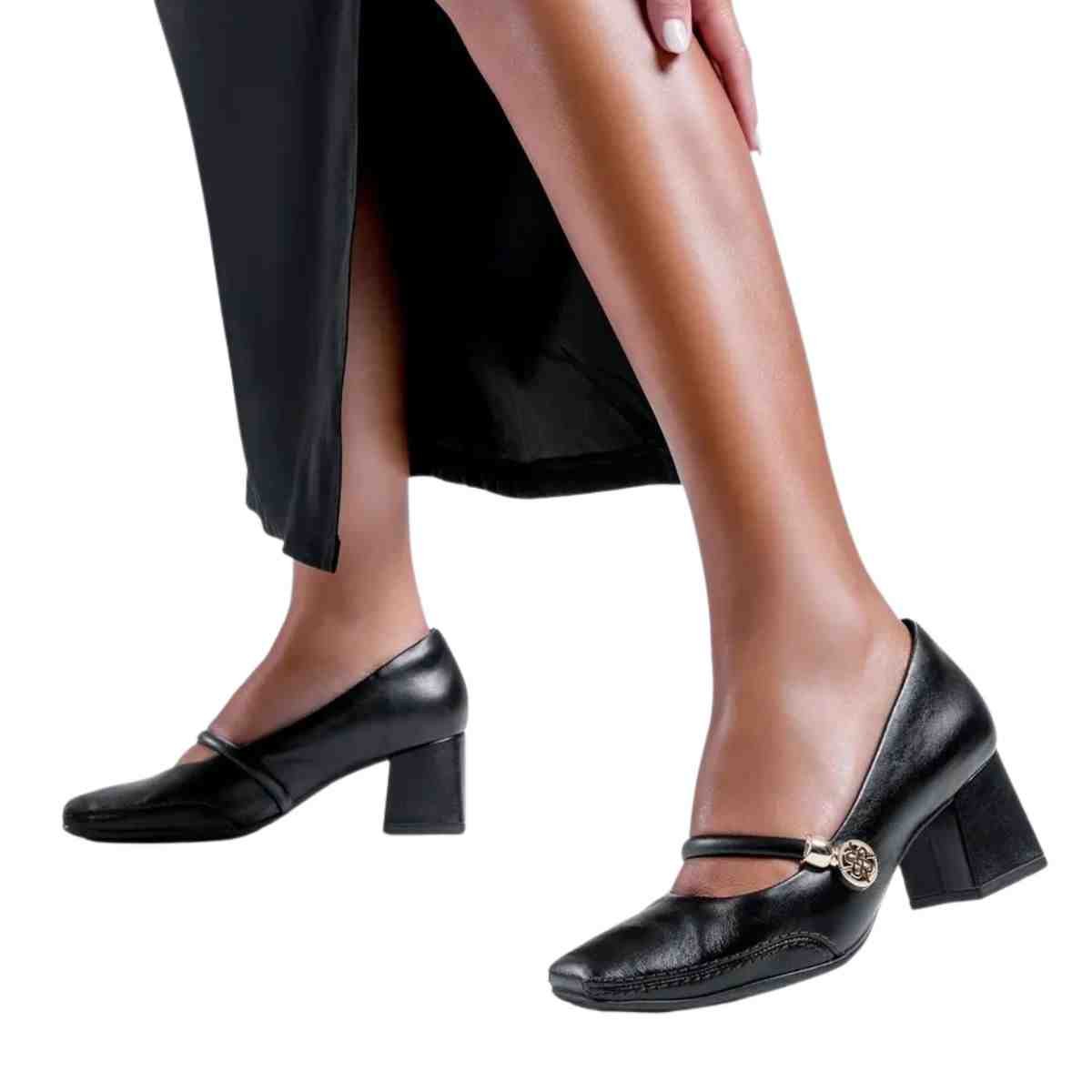 Sapato Feminino Salto Médio Grosso Ramarim Preto Preto 4