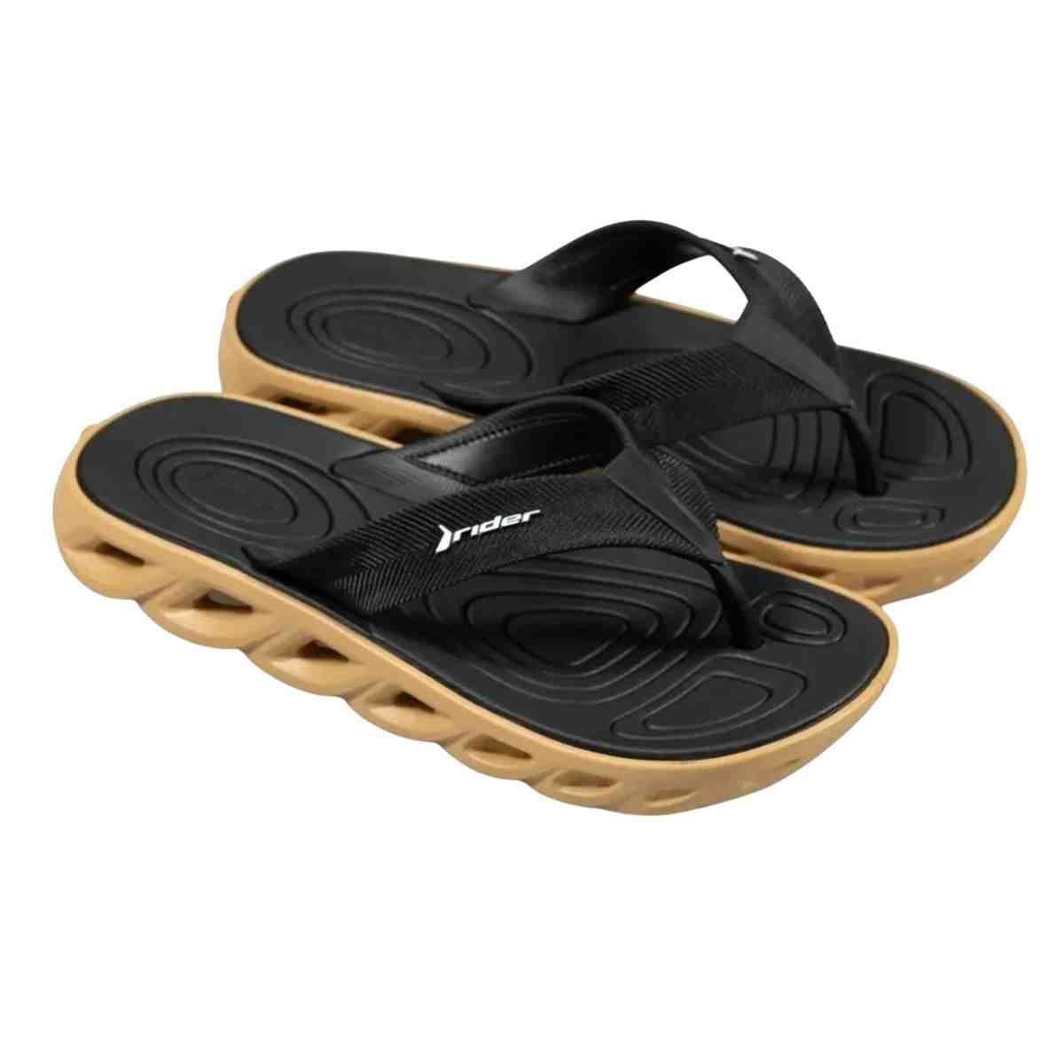 Chinelo Masculino Dedo Rider R Power Low Preto E Bege Bege/Preto 3