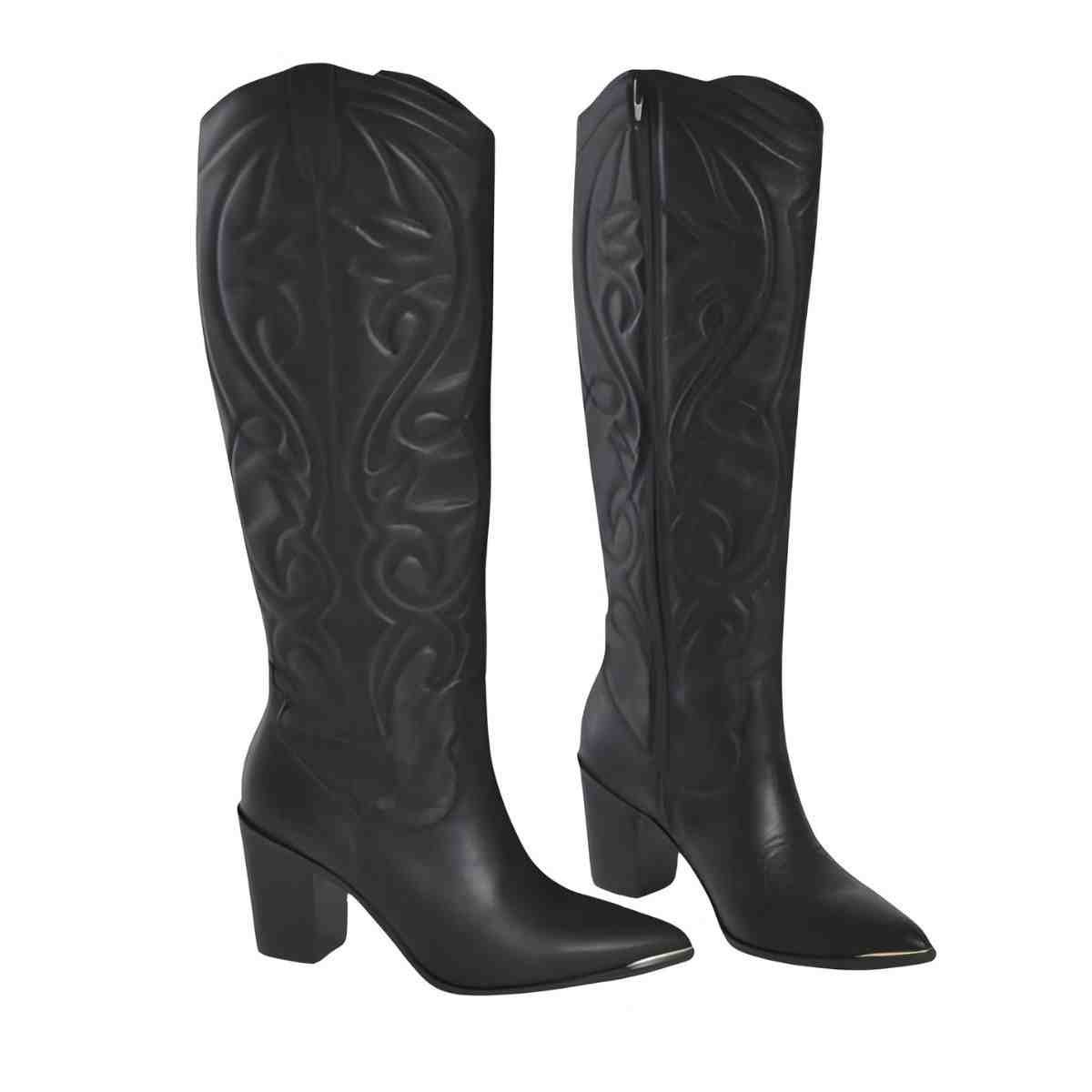 Bota Feminina Country Via Marte Western Preta Preto 3