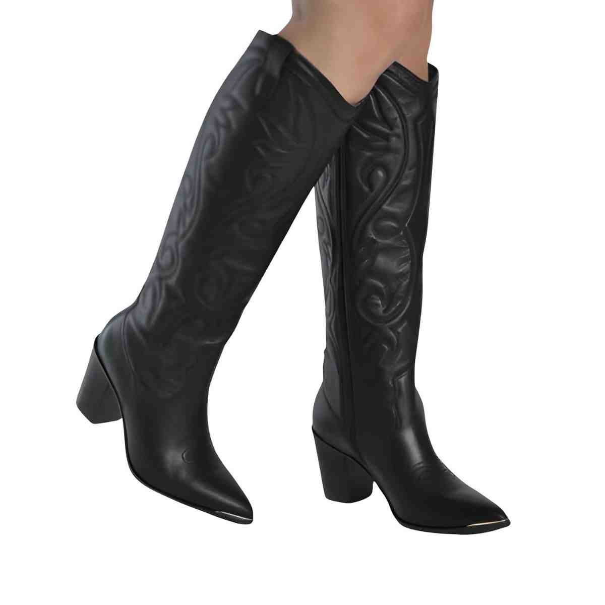 Bota Feminina Country Via Marte Western Preta Preto 5