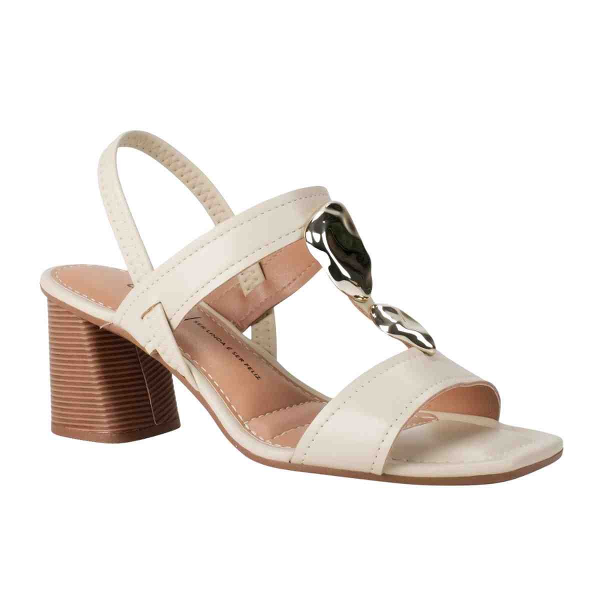Sandália Feminina Salto Médio Grosso Dakota Off White Bege 2