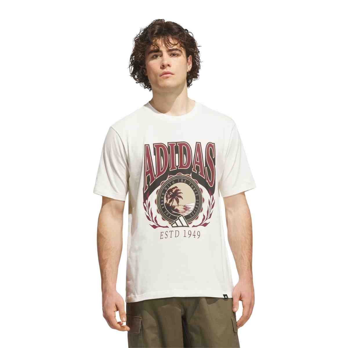 Camiseta Masc Mc Adidas Varsity-Crest-Graphic Off White Bege 1