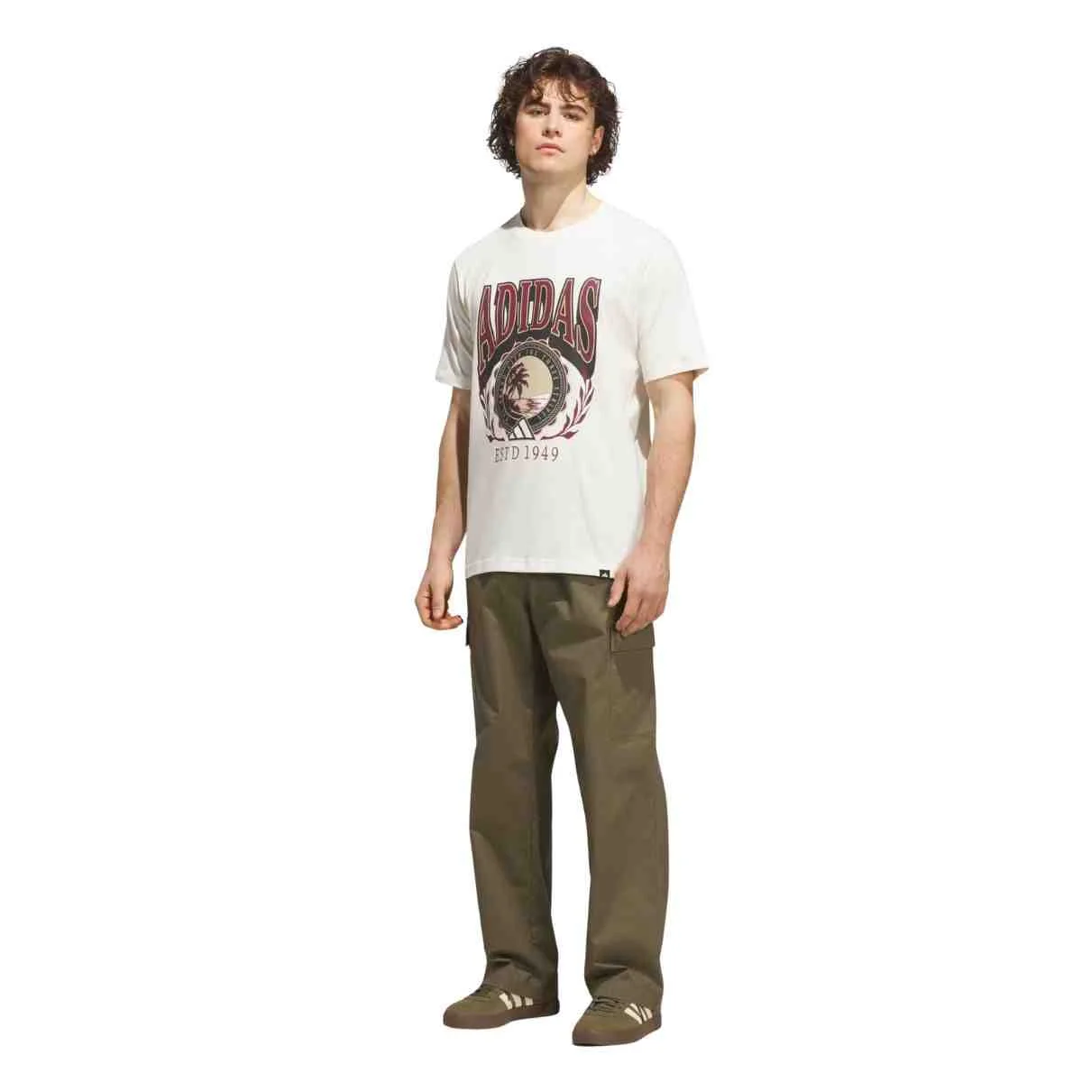 Camiseta Masc Mc Adidas Varsity-Crest-Graphic Off White Bege 2