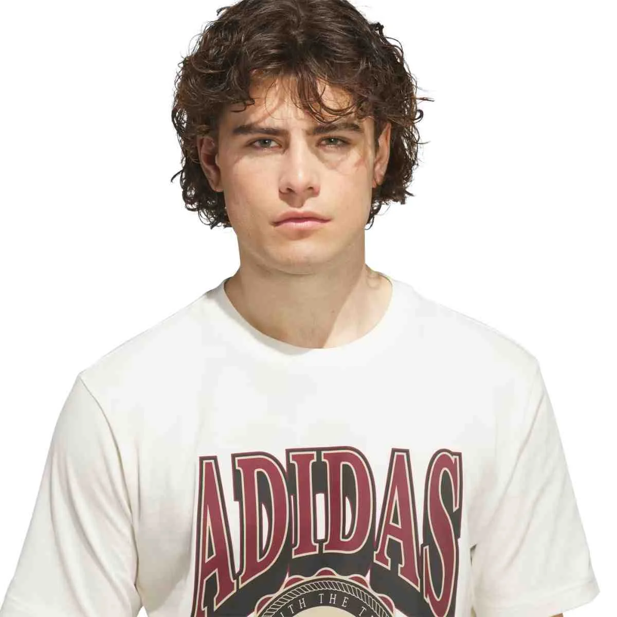 Camiseta Masc Mc Adidas Varsity-Crest-Graphic Off White Bege 3