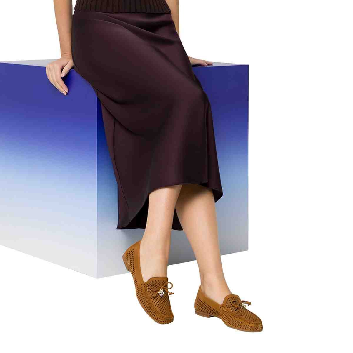 Sapato Feminino Mocassim Luz Da Lua Bison Caramelo Marrom 4