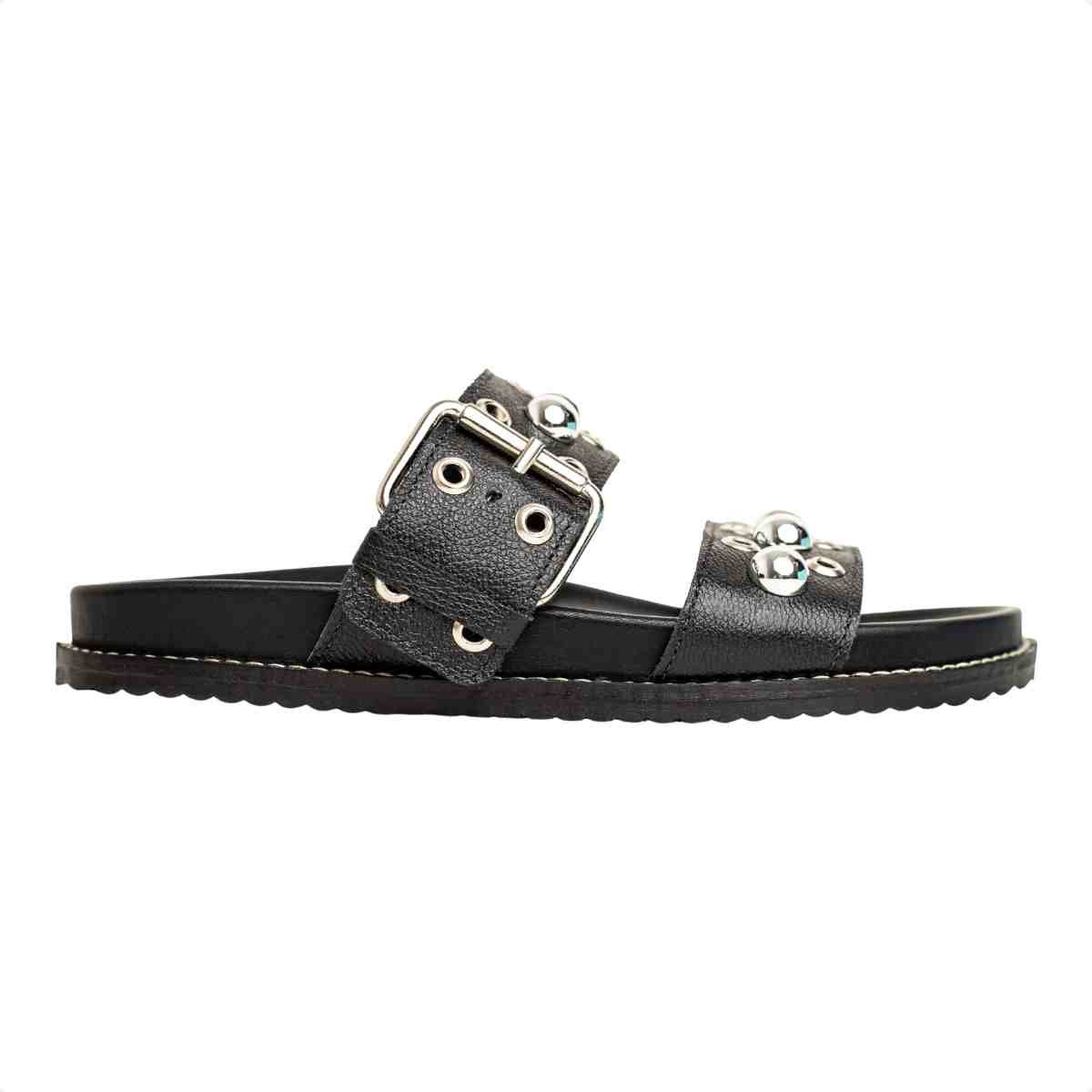 Papete Flat Feminina Mini Bolas Kami Dm Couro Preta Preto/Prata 7