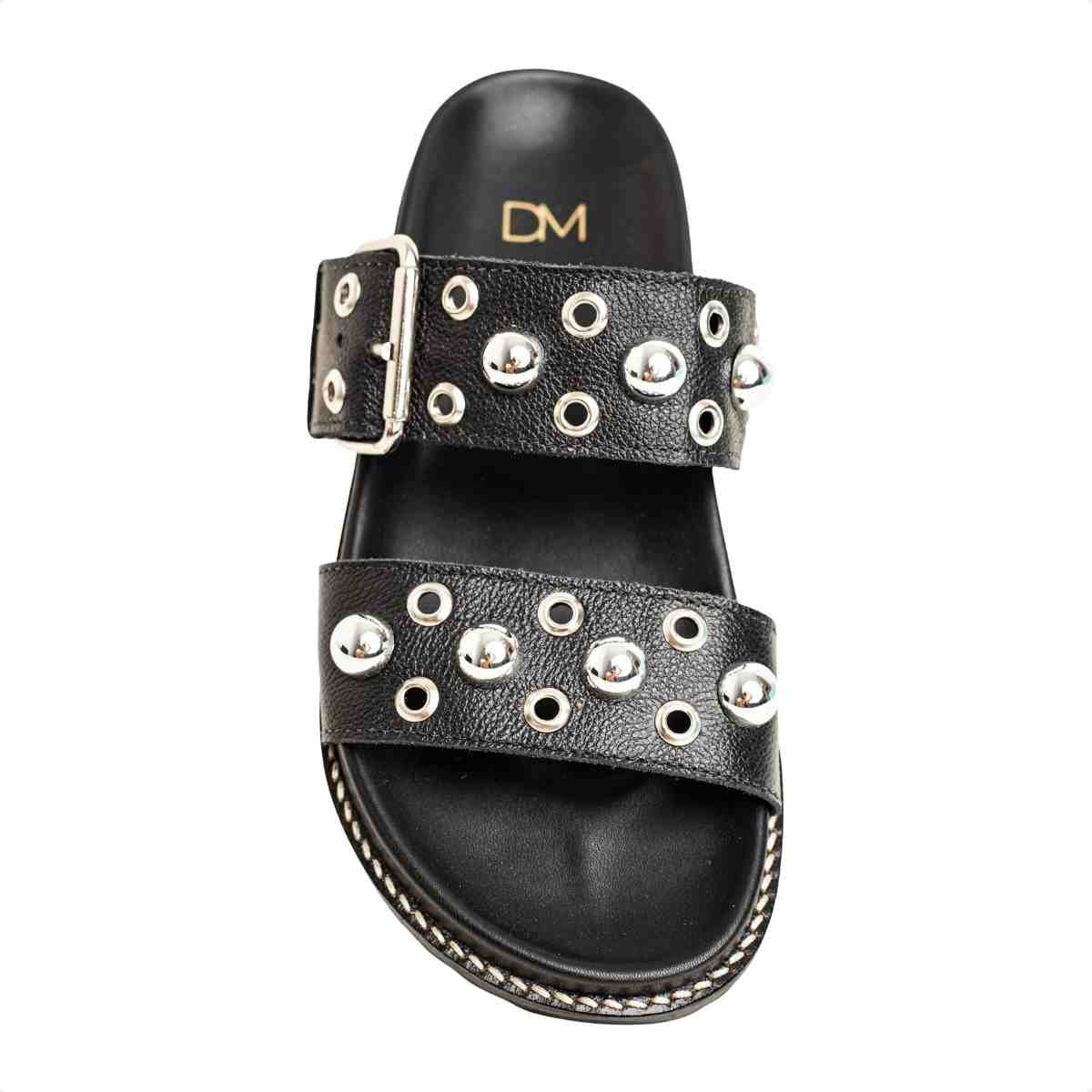 Papete Flat Feminina Mini Bolas Kami Dm Couro Preta Preto/Prata 5