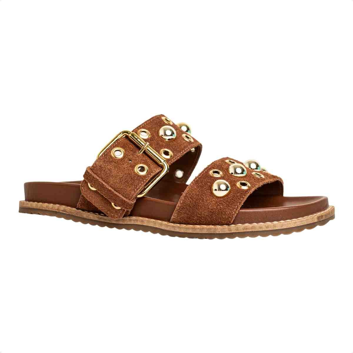 Papete Flat Feminina Mini Bolas Kami Dm Camurça Caramelo Marrom 2