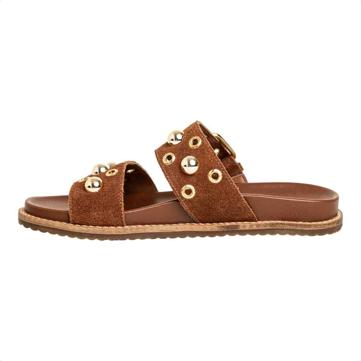 Papete Flat Feminina Mini Bolas Kami Dm Camurça Caramelo Marrom 5