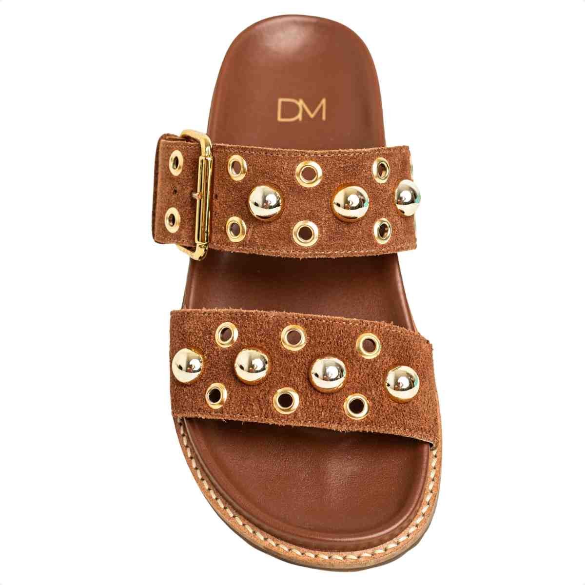 Papete Flat Feminina Mini Bolas Kami Dm Camurça Caramelo Marrom 6