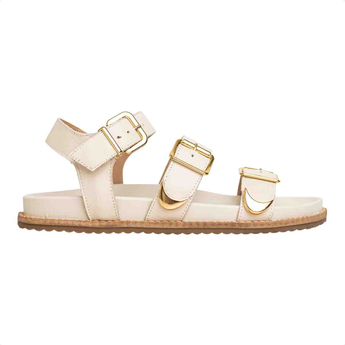 Sandália Feminina Papete Fivela Sara Dm Couro Off White