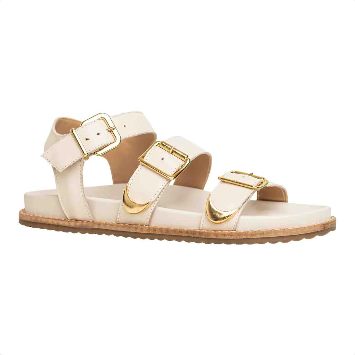 Sandália Feminina Papete Fivela Sara Dm Couro Off White Branco 2