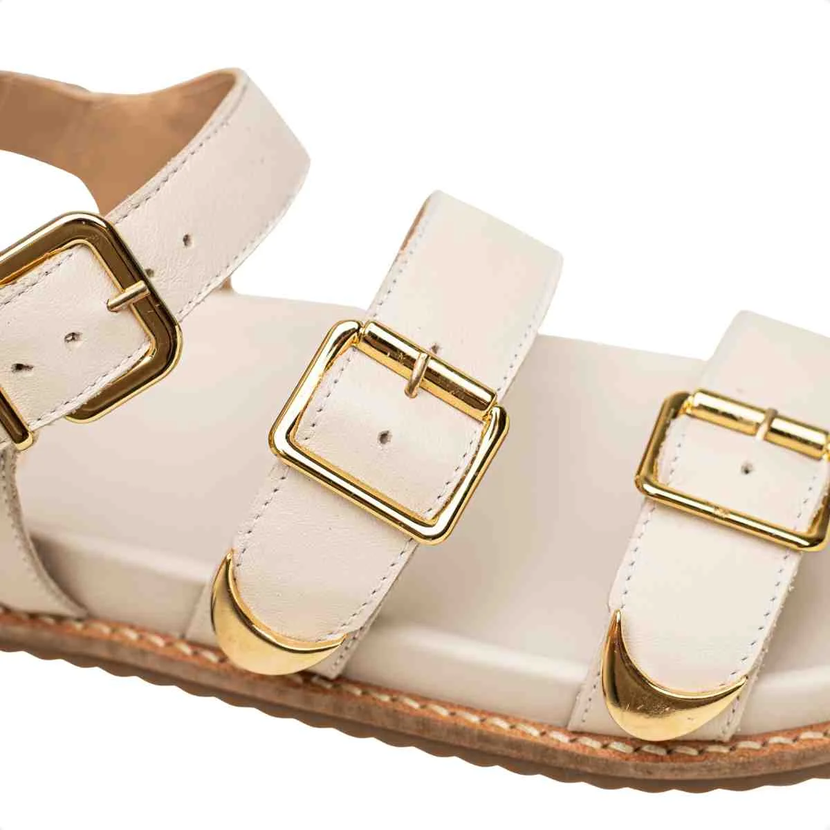 Sandália Feminina Papete Fivela Sara Dm Couro Off White Branco 3