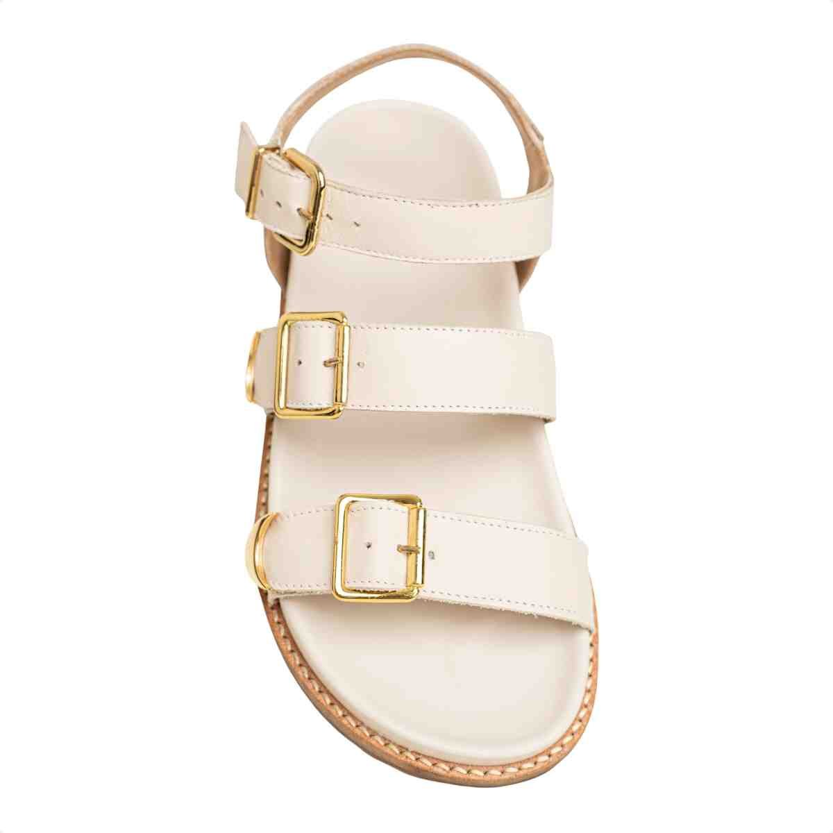 Sandália Feminina Papete Fivela Sara Dm Couro Off White Branco 6