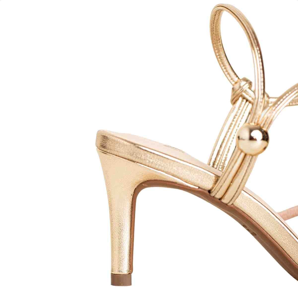 Sandália Feminina Salto Fino Bico Folha Strass Luna Dm Napa Dourada Dourado 7