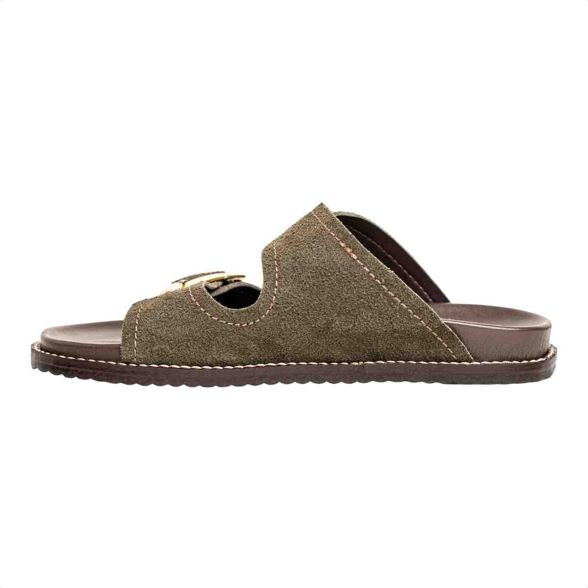 Papete Flat Feminina Fivela Thami Dm Camurça Musgo Verde/Marrom 5