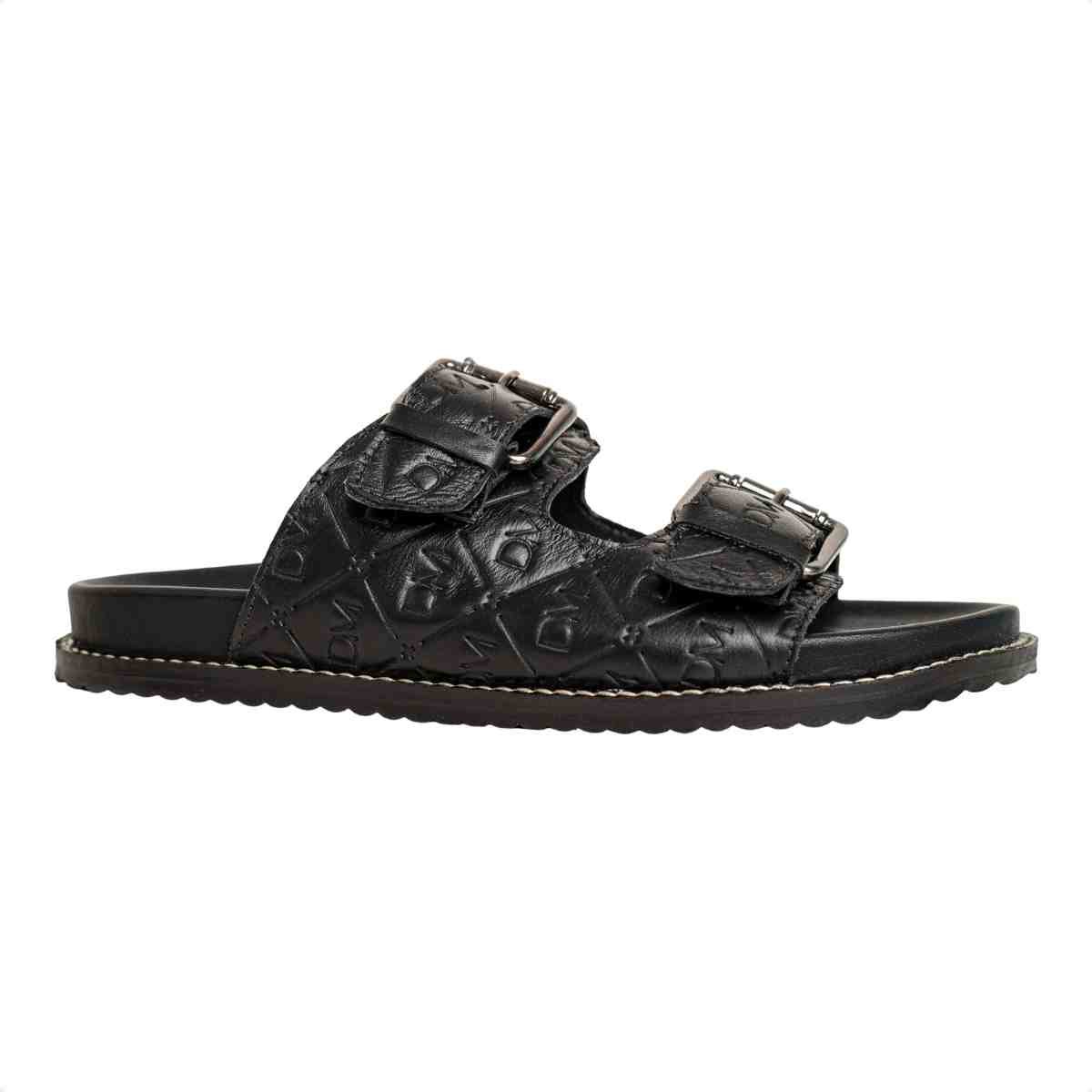 Papete Flat Feminina Monogramas Le Dm Couro Preta Preto 2