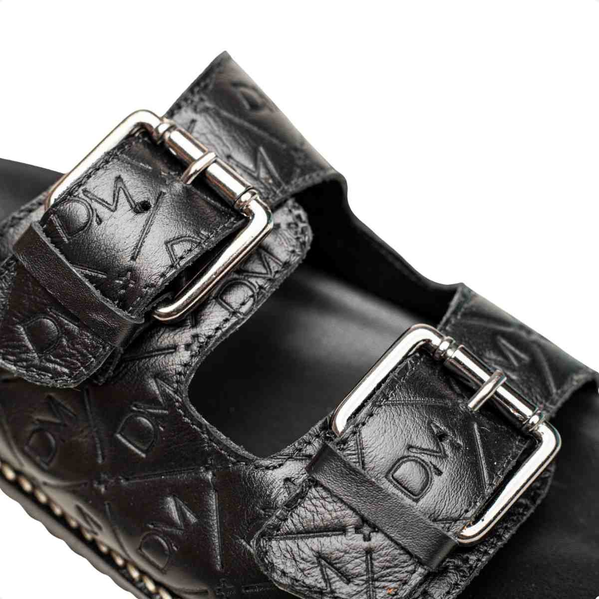 Papete Flat Feminina Monogramas Le Dm Couro Preta Preto 3