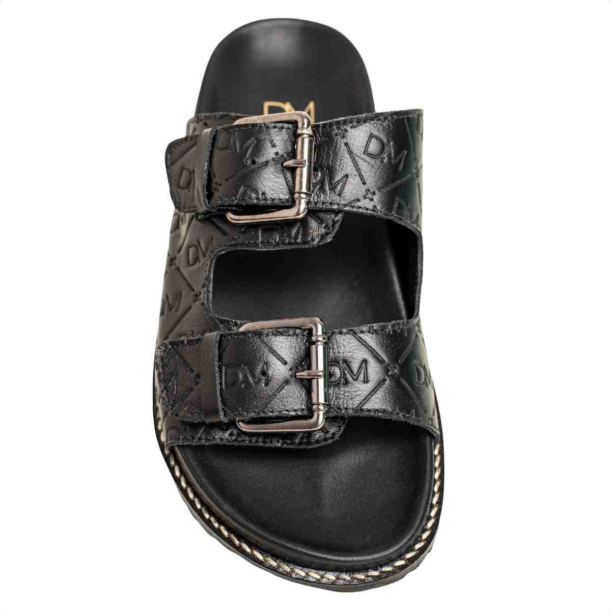 Papete Flat Feminina Monogramas Le Dm Couro Preta Preto 6