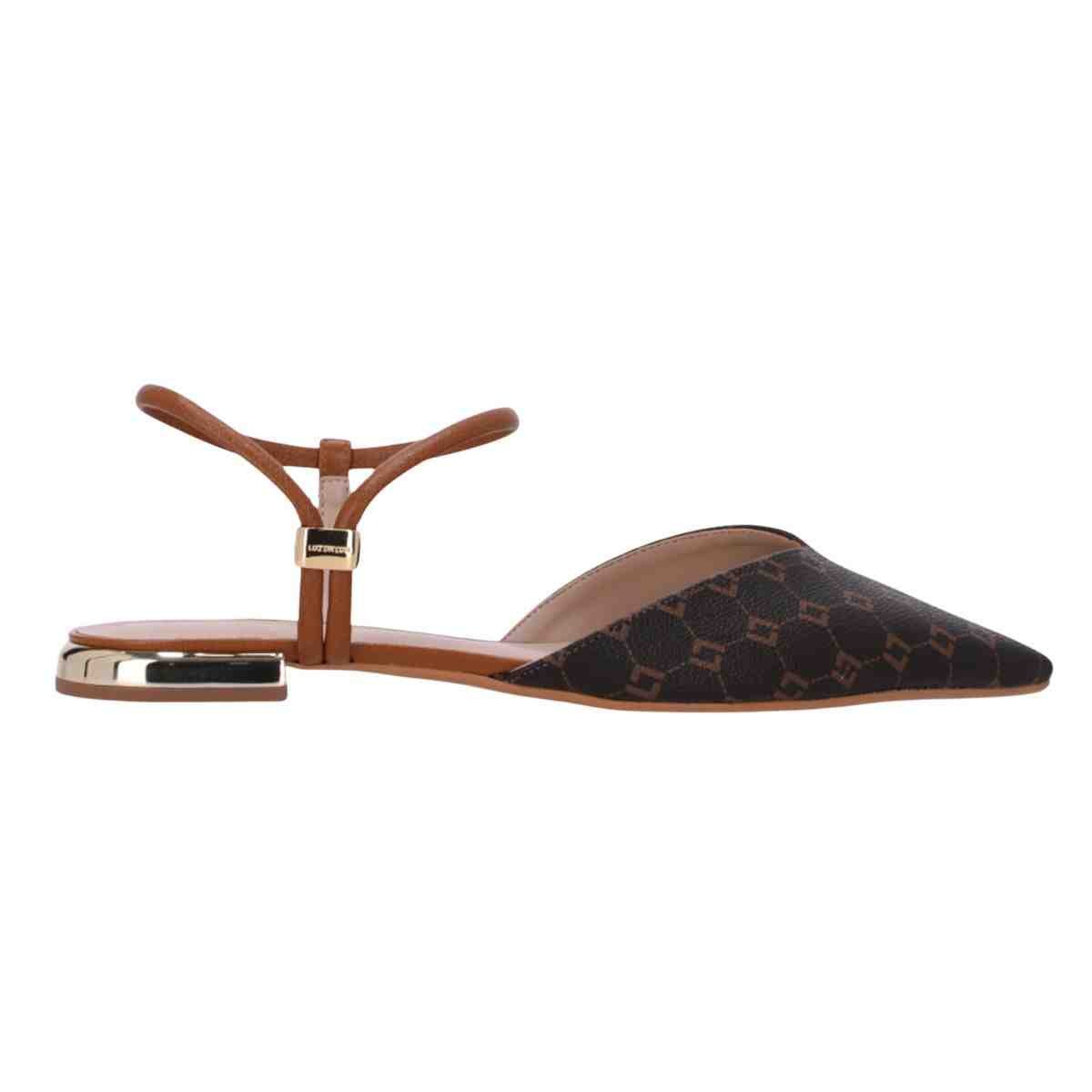 Sapato Feminino Slingback Luz Da Lua Monograma Marrom