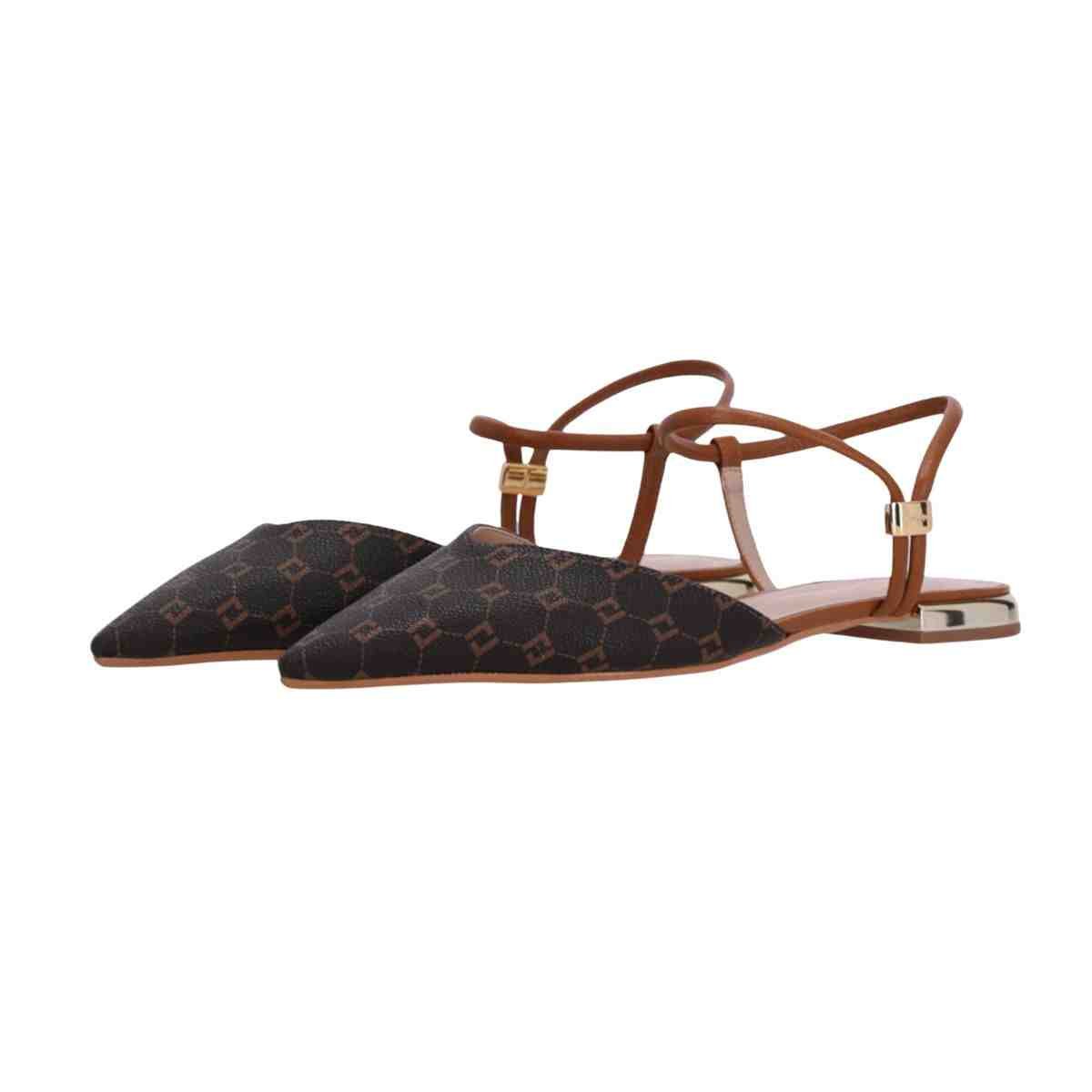 Sapato Feminino Slingback Luz Da Lua Monograma Marrom Bege/Marrom 6