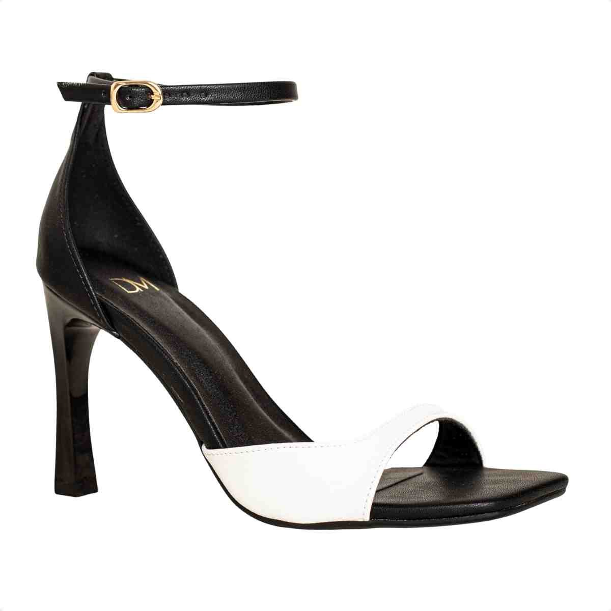 Sandália Feminina Salto Fino Bico Quadrado Slim Isis Dm Napa Bicolor Branco/Preto 2