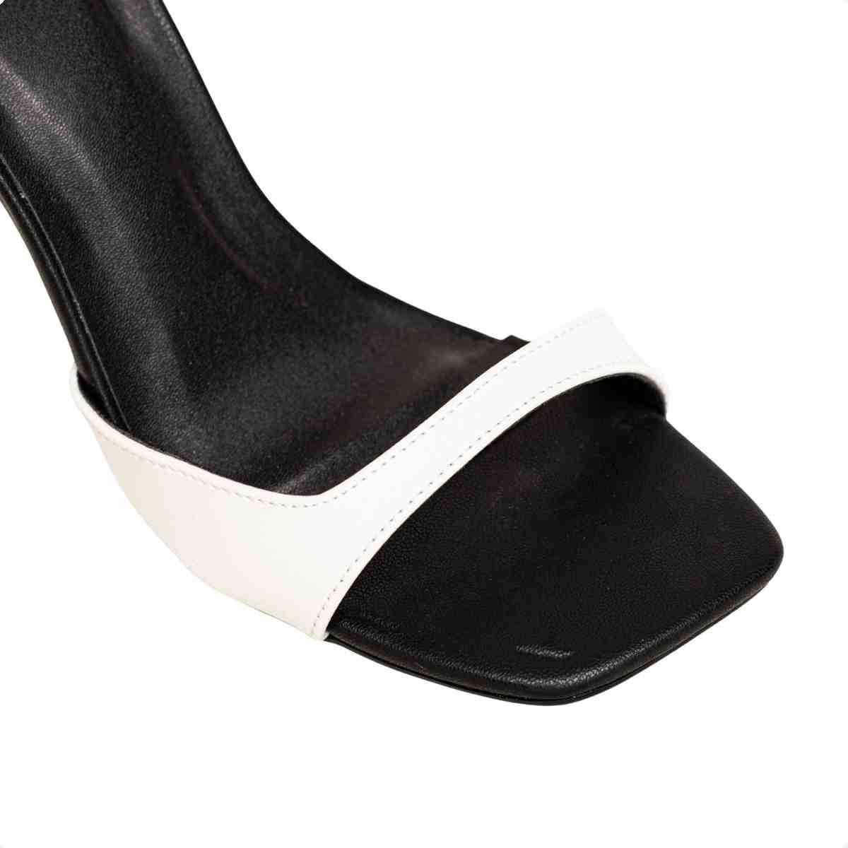 Sandália Feminina Salto Fino Bico Quadrado Slim Isis Dm Napa Bicolor Branco/Preto 3
