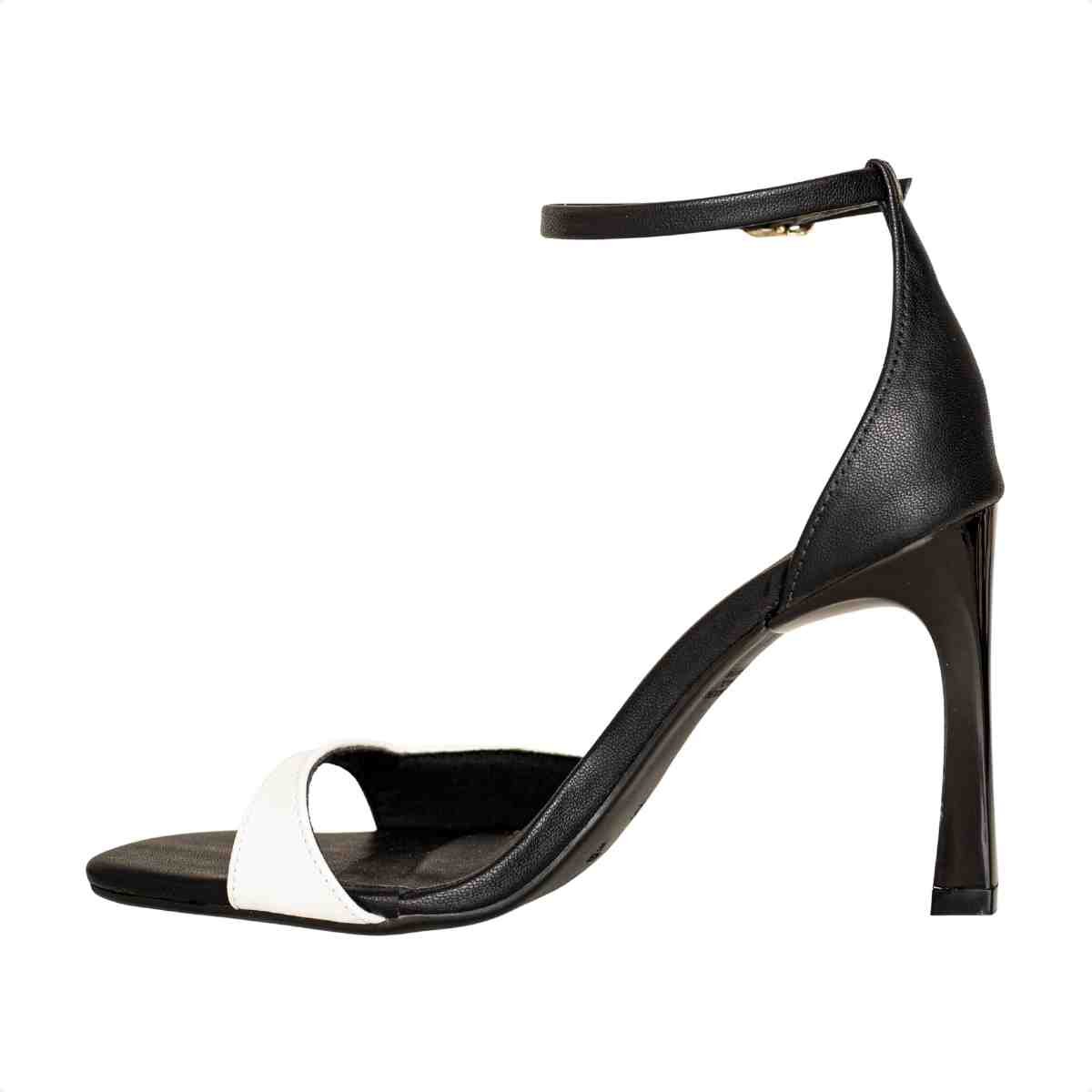 Sandália Feminina Salto Fino Bico Quadrado Slim Isis Dm Napa Bicolor Branco/Preto 5