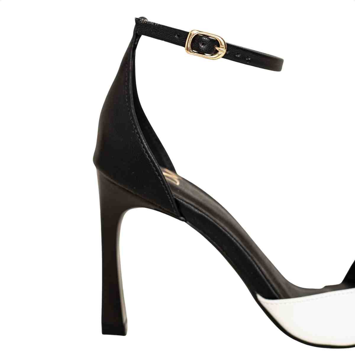 Sandália Feminina Salto Fino Bico Quadrado Slim Isis Dm Napa Bicolor Branco/Preto 7