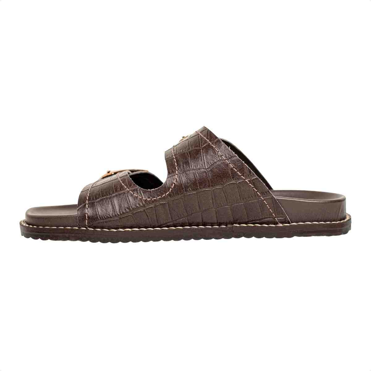 Papete Flat Feminina Croco Fivela Thami Dm Couro Café Marrom 5