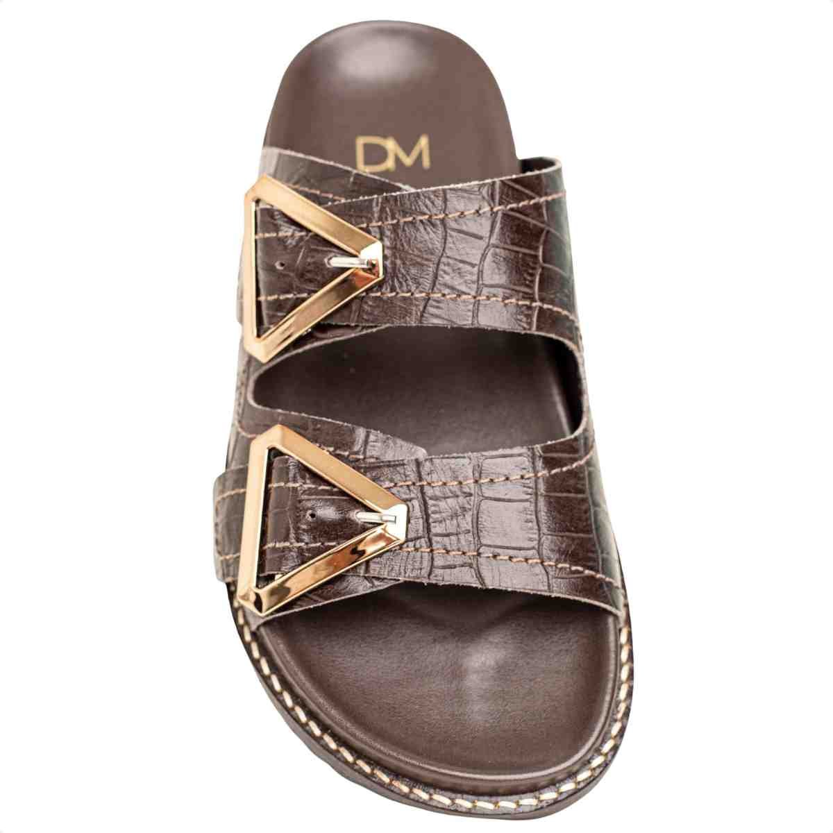 Papete Flat Feminina Croco Fivela Thami Dm Couro Café Marrom 6