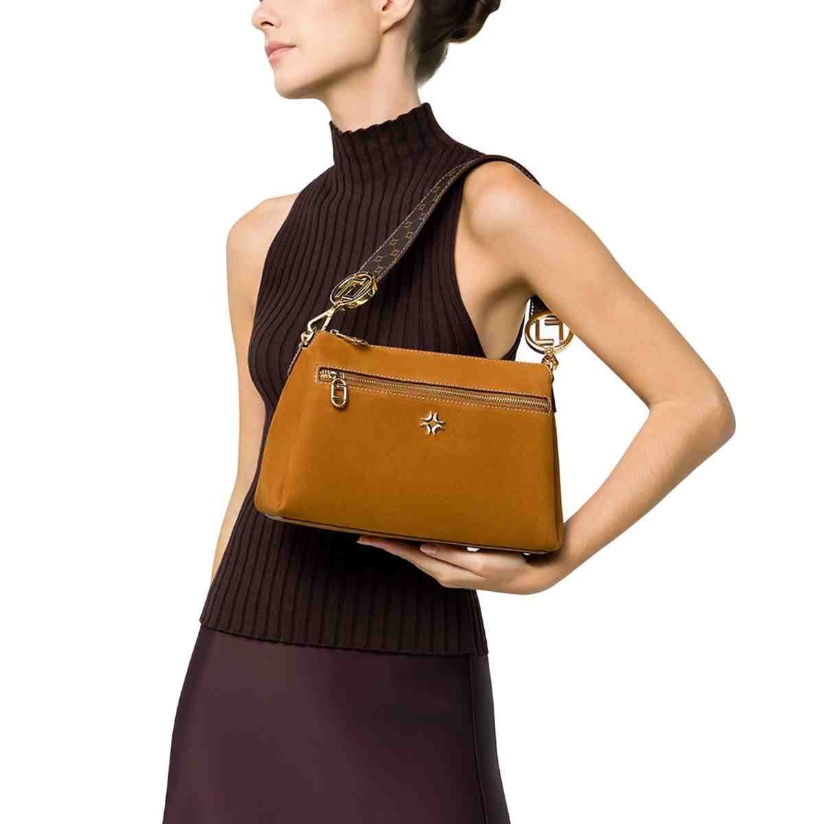 Bolsa Feminina Tiracolo Média Luz Da Lua Bison Caramelo Marrom 4