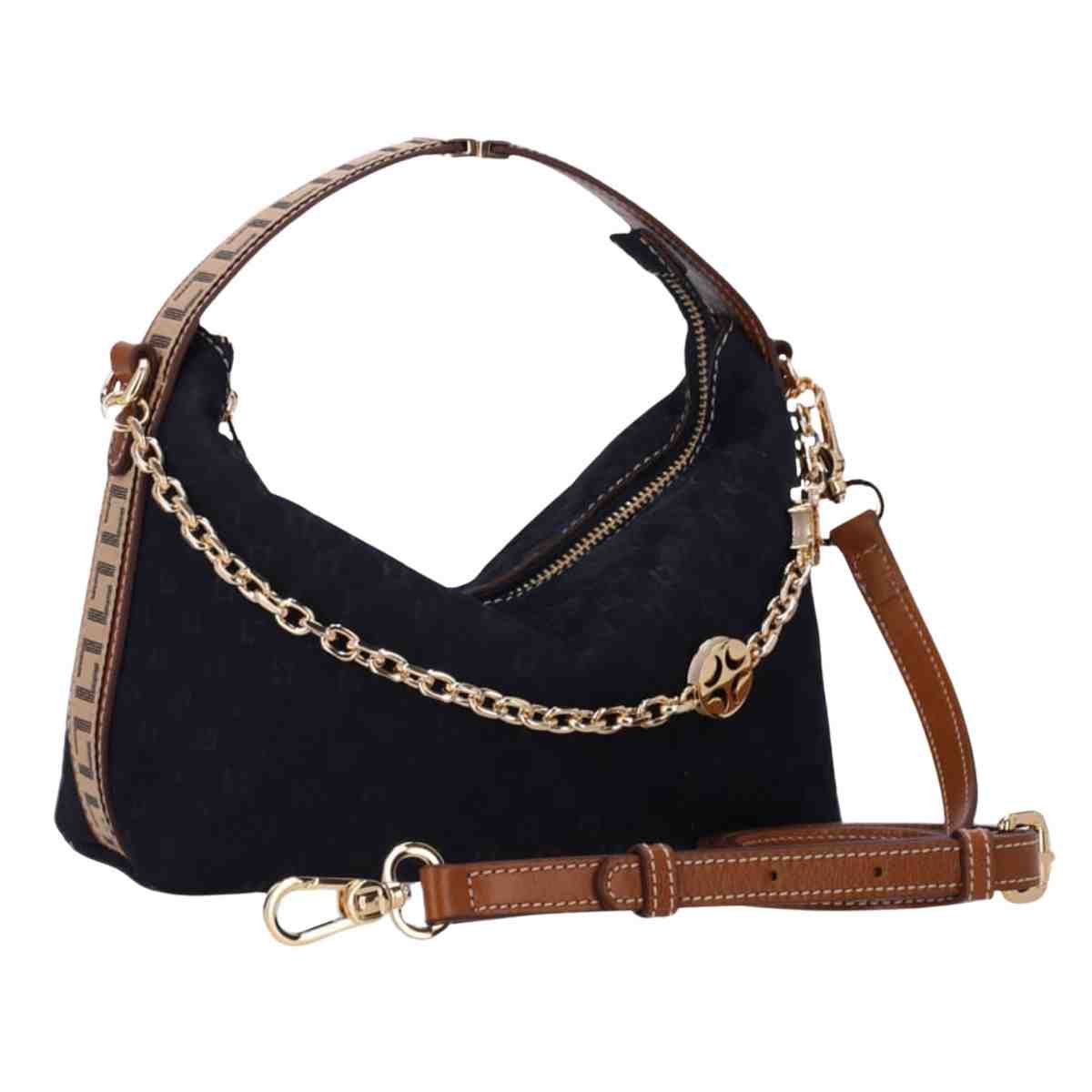 Bolsa Feminina Tiracolo Luz Da Lua Pequena Bison Netuno Preto/Marrom 2