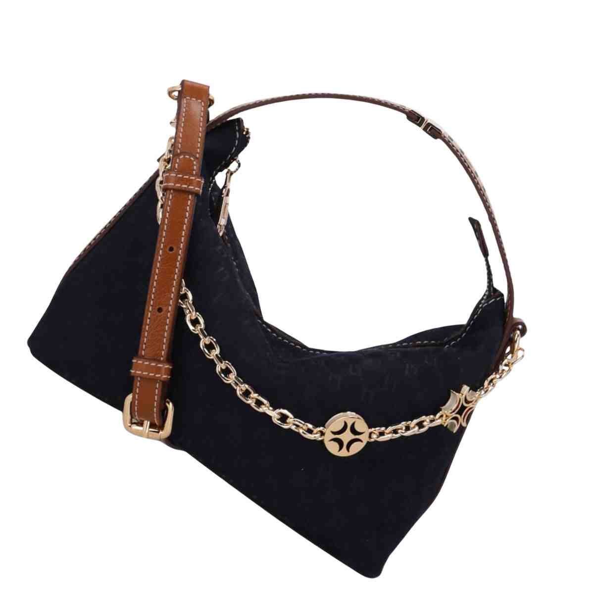 Bolsa Feminina Tiracolo Luz Da Lua Pequena Bison Netuno Preto/Marrom 7