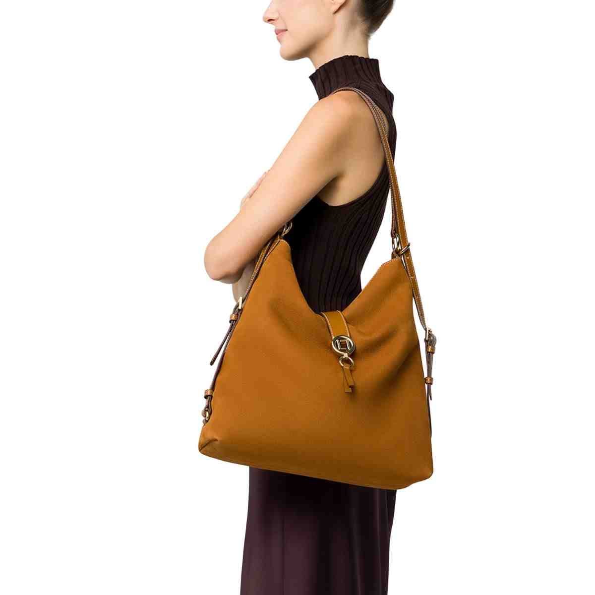 Bolsa Feminina Hobo Grande Luz Da Lua Bison Caramelo Marrom 4