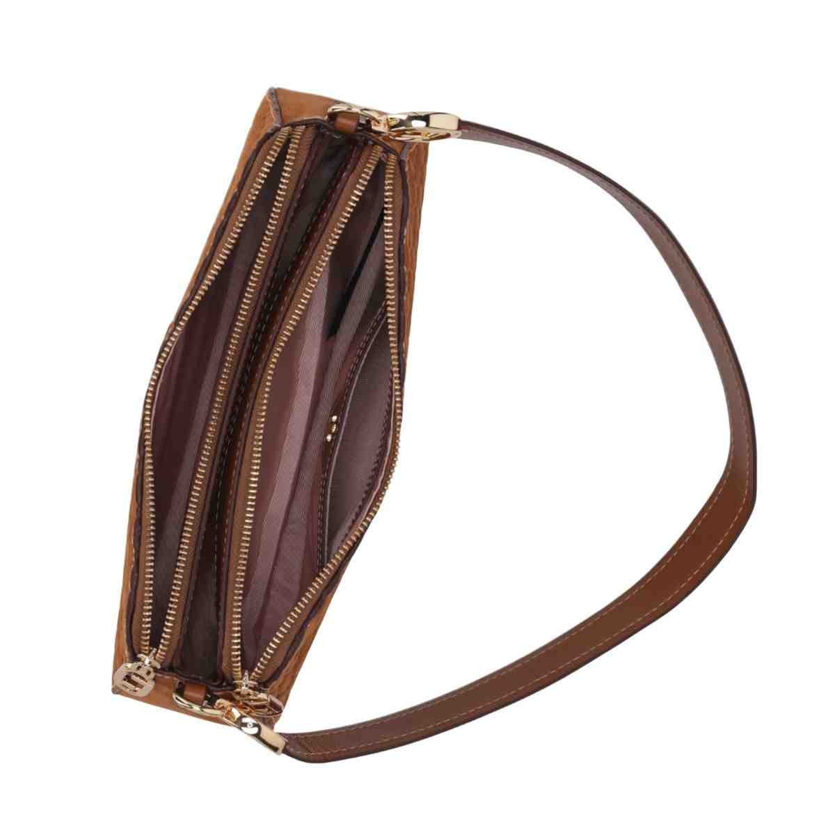 Bolsa Feminina Bella Baguete Luz Da Lua Bison Caramelo Marrom 3