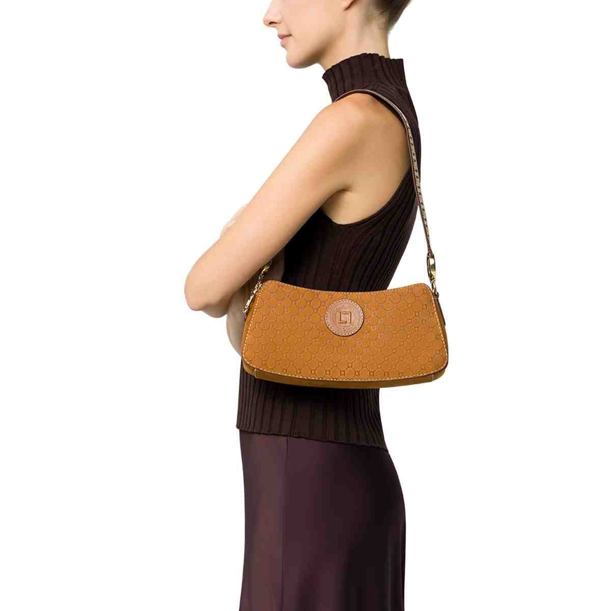 Bolsa Feminina Bella Baguete Luz Da Lua Bison Caramelo Marrom 4