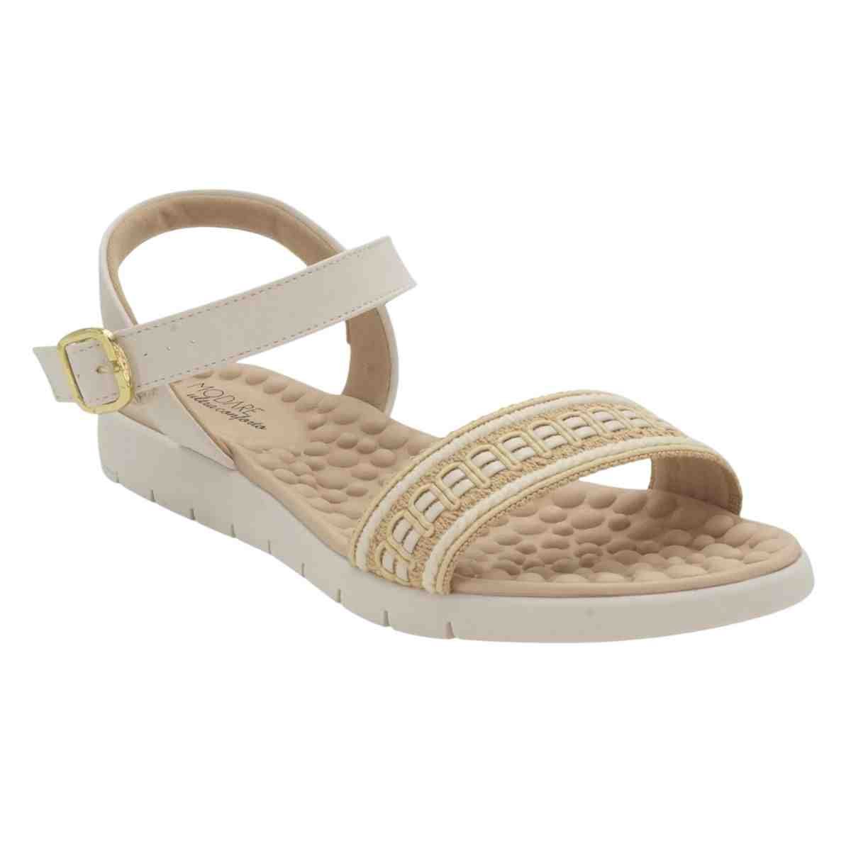 Sandália Feminina Anabela Salto Baixo Modare Off White Branco 2