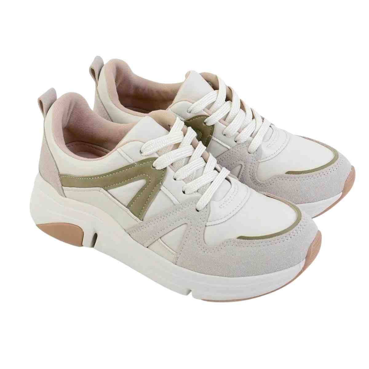 Tênis Moda Feminino Modare Ultraconforto Off White Branco/Verde 2