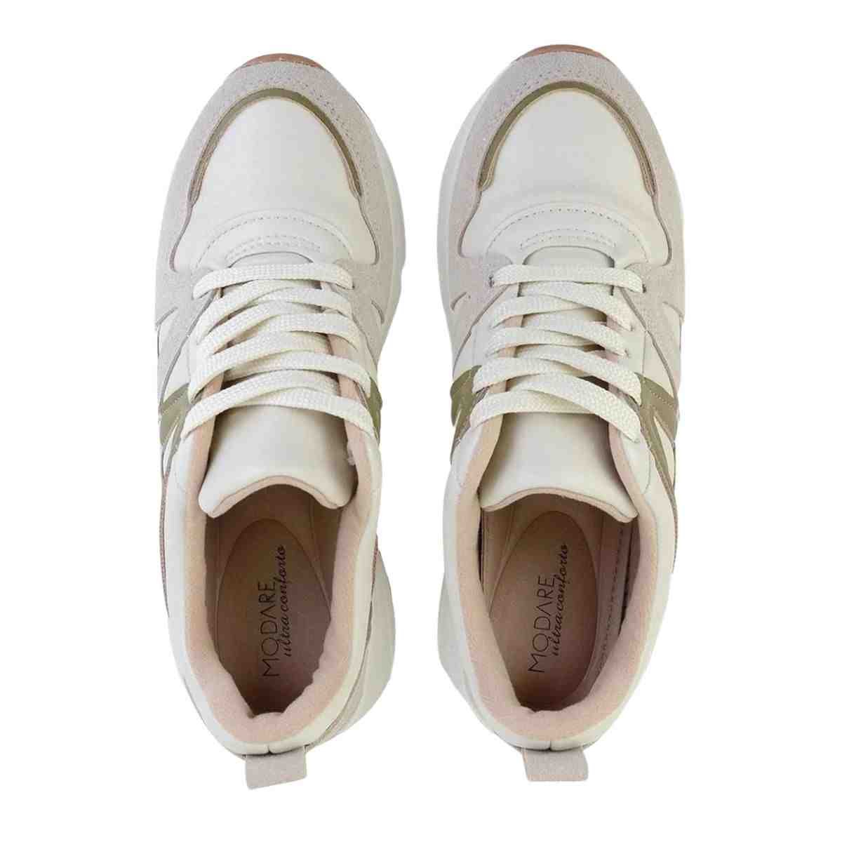Tênis Moda Feminino Modare Ultraconforto Off White Branco/Verde 3