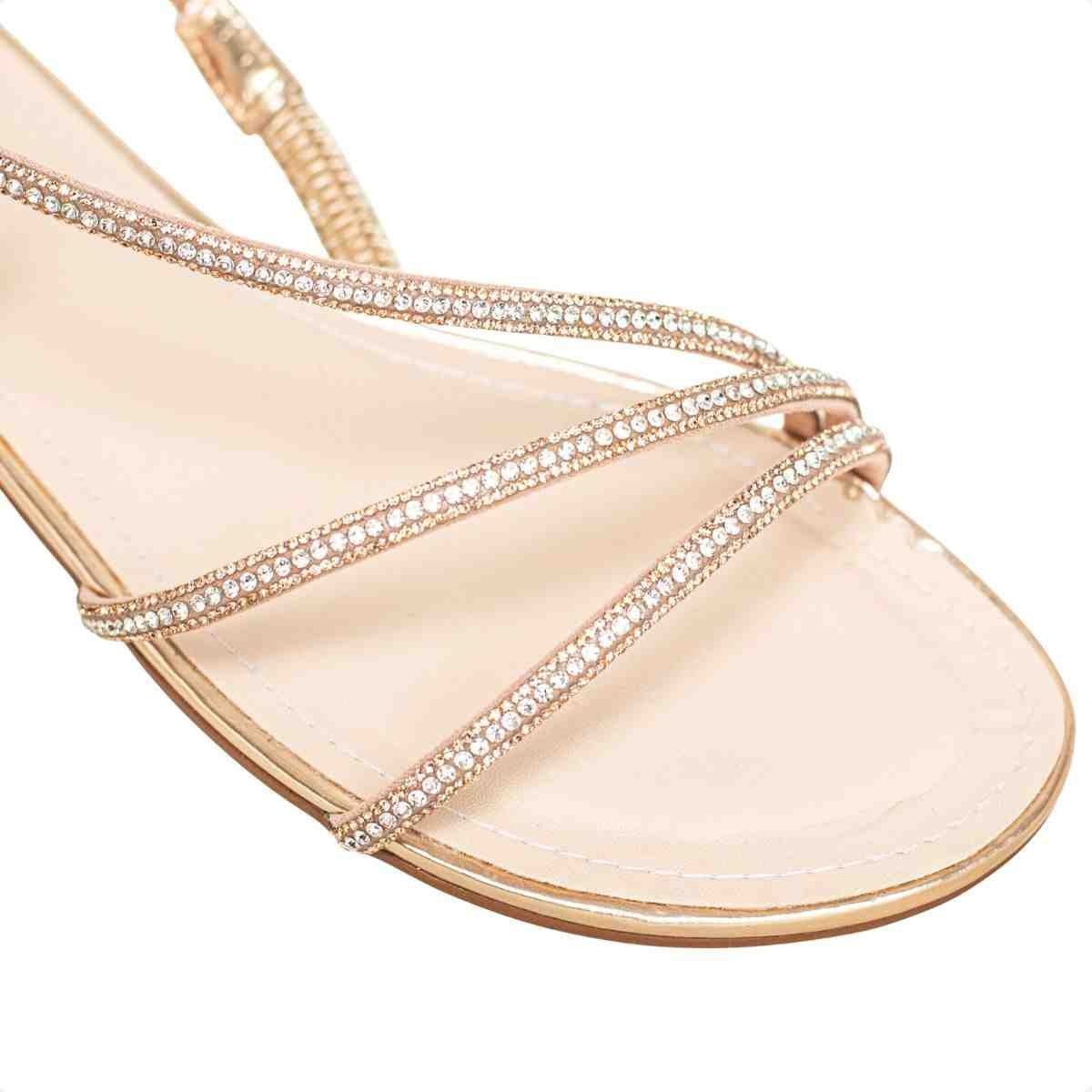 Sandália Feminina Salto Bloco Flat Serena Strass Dm Napa Dourada Dourado 3