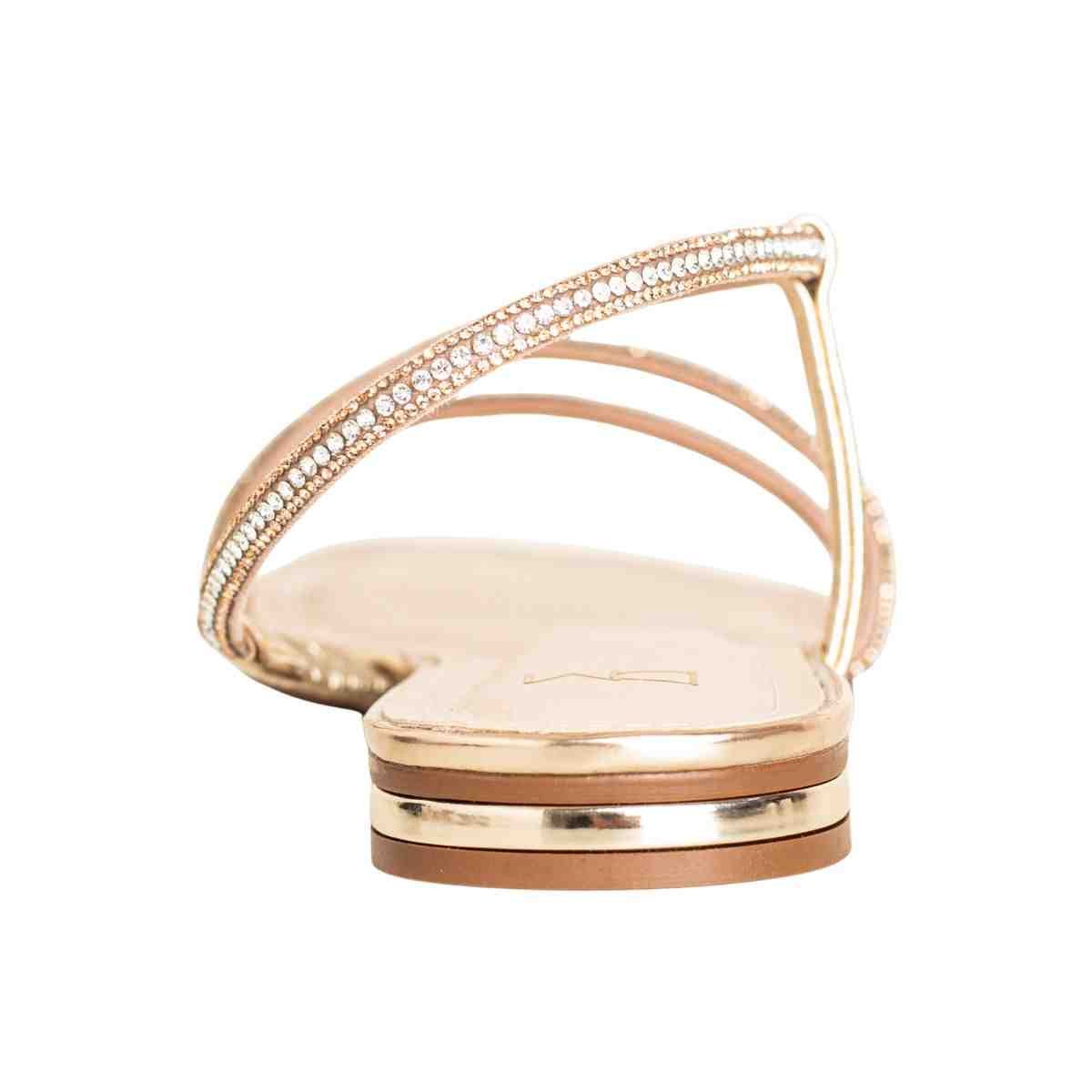 Sandália Feminina Salto Bloco Flat Serena Strass Dm Napa Dourada Dourado 4