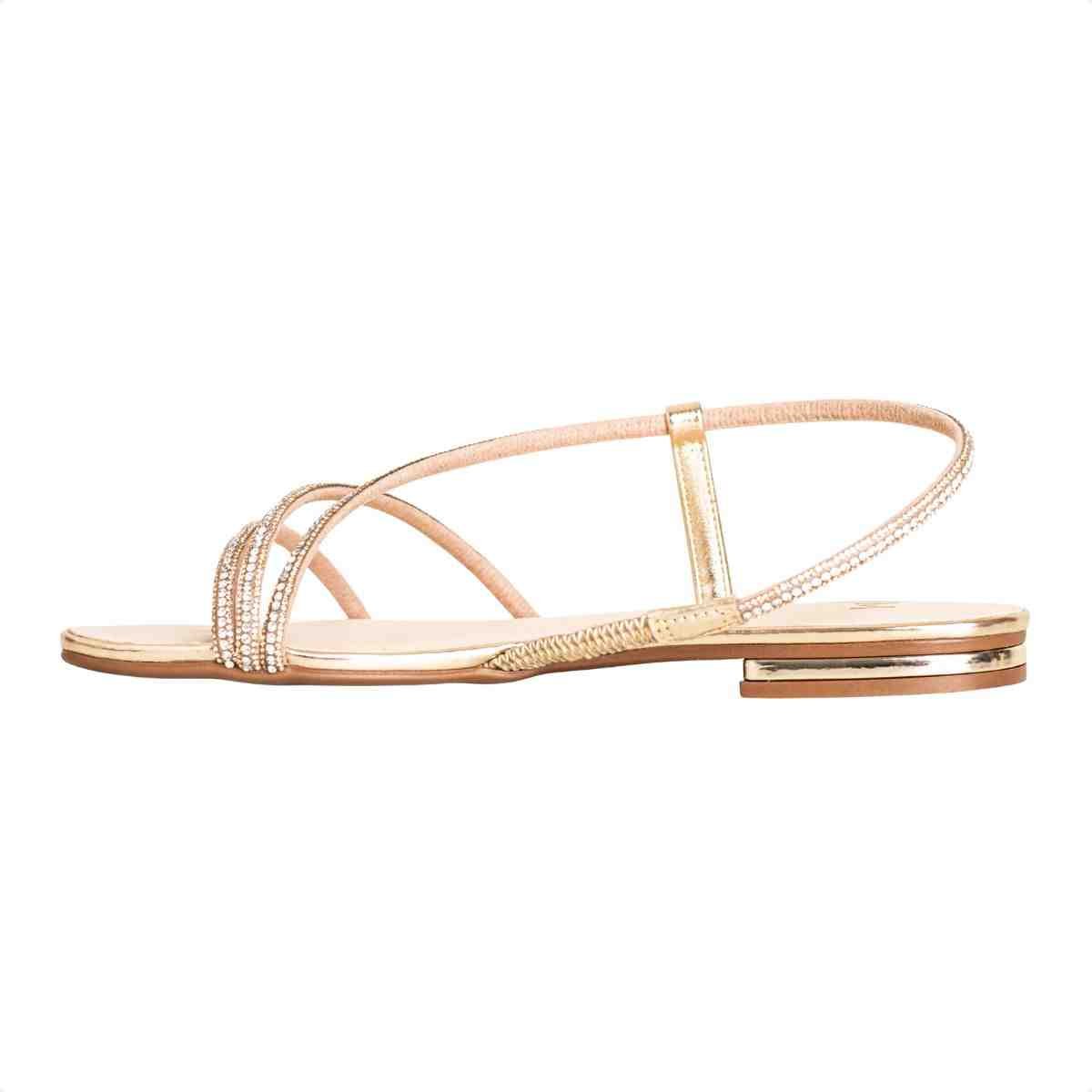 Sandália Feminina Salto Bloco Flat Serena Strass Dm Napa Dourada Dourado 5