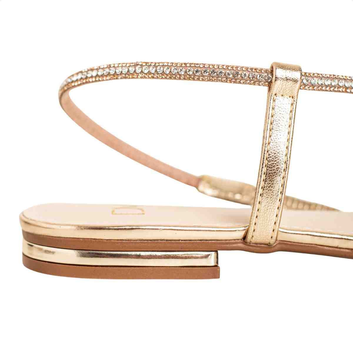 Sandália Feminina Salto Bloco Flat Serena Strass Dm Napa Dourada Dourado 7