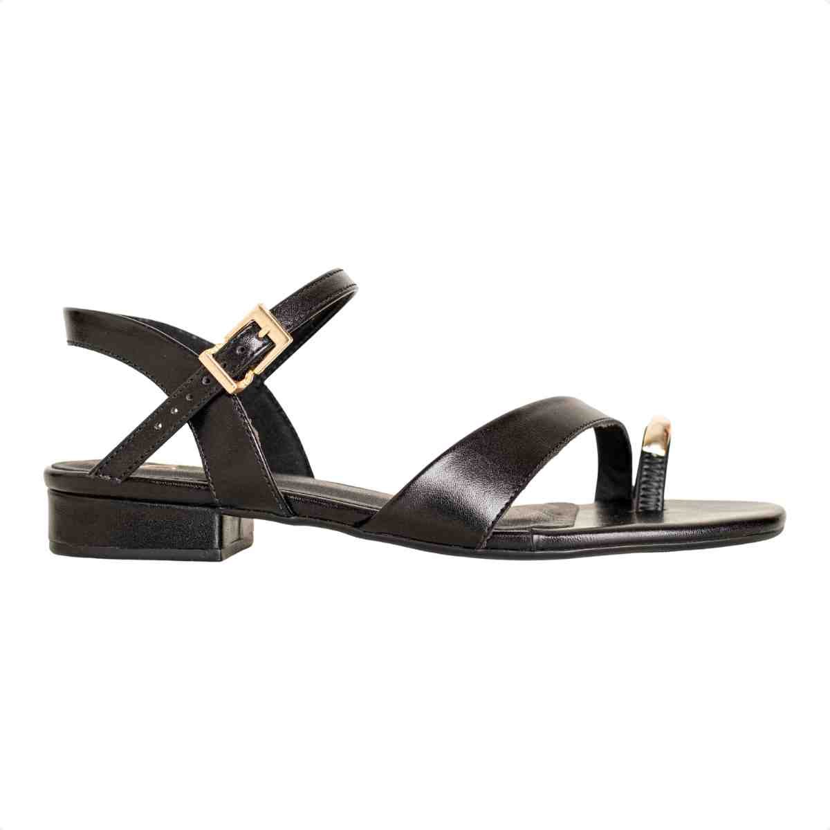 Sandália Feminina Salto Bloco Flat Emma Dm Napa Preta