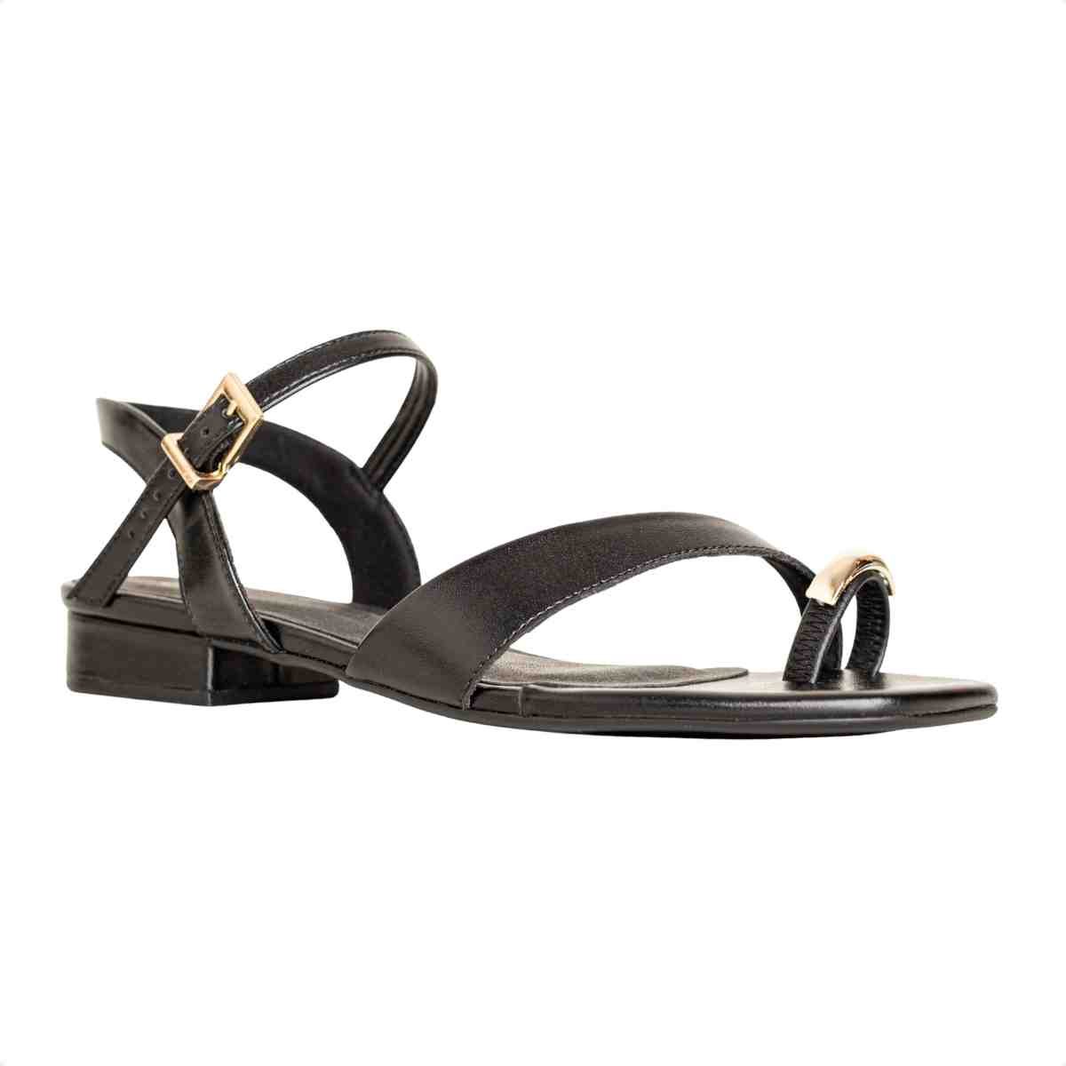 Sandália Feminina Salto Bloco Flat Emma Dm Napa Preta Preto 2