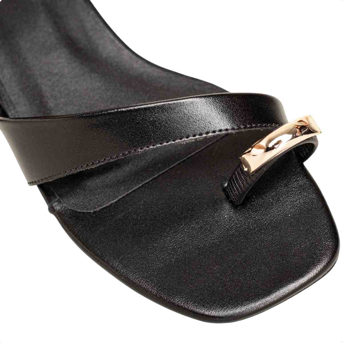 Sandália Feminina Salto Bloco Flat Emma Dm Napa Preta Preto 3
